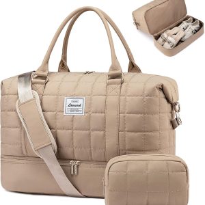 Large Duffle Bag for Travel, Puffer Weekend Bags for Women Travel Tote, Carry on Duffel Bag for Airplanes, 18 Inch Personal Item Bag Gym Bag Women, Coffee