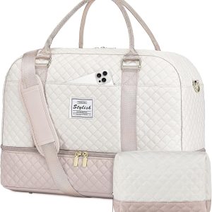 Travel Duffle Bag Weekender for Women: Travel Duffel Bag Carry-On Overnight Bag with Shoe Compartment & Wet Pocket Large Weekend Tote Bag withGym Duffel Bag for Hospital Beige